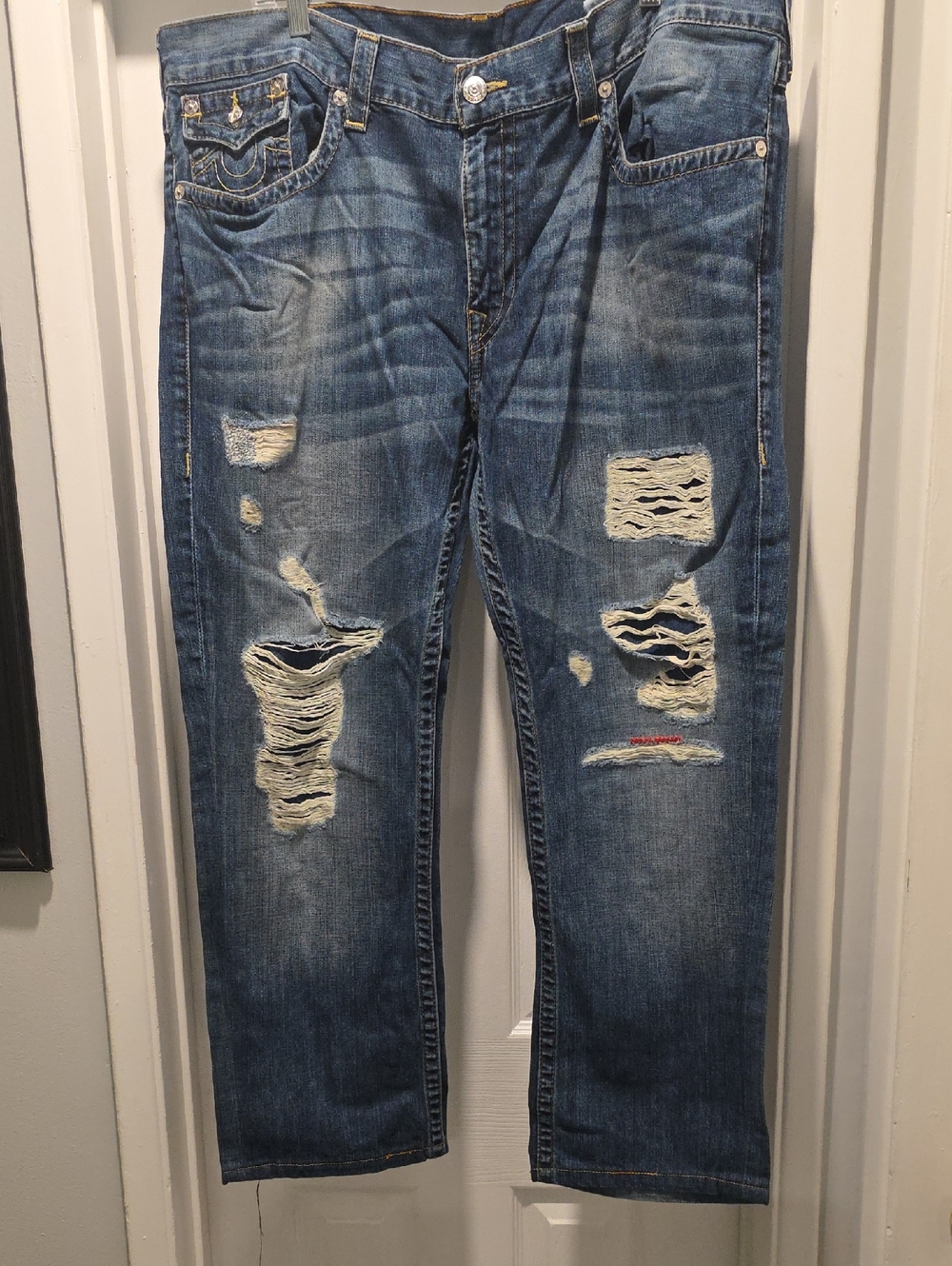 True Religion Distressed Blue Straight Jeans